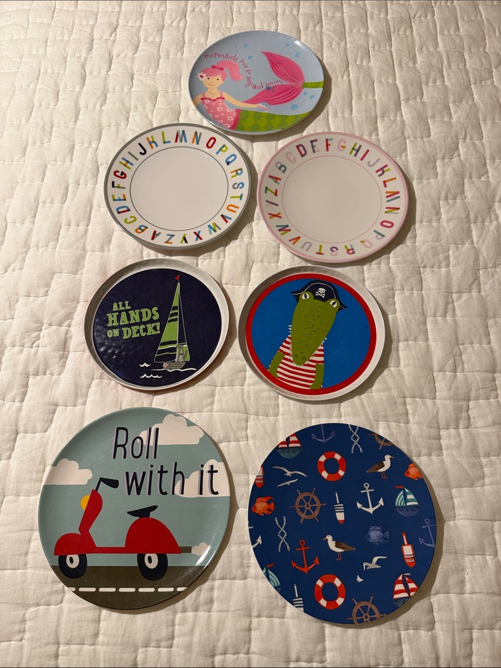 Pottery Barn Kids Kids Dinnerware Plates - Multicolor Nautical & Mermaid Set  7